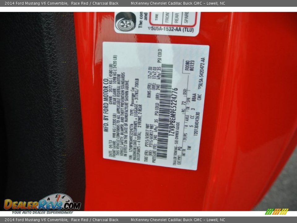 2014 Ford Mustang V6 Convertible Race Red / Charcoal Black Photo #7