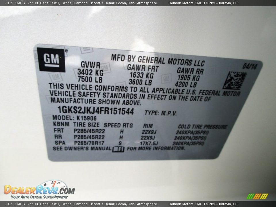 2015 GMC Yukon XL Denali 4WD White Diamond Tricoat / Denali Cocoa/Dark Atmosphere Photo #8