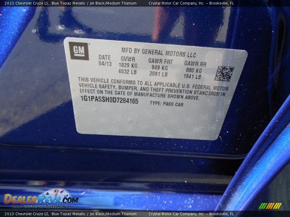 2013 Chevrolet Cruze LS Blue Topaz Metallic / Jet Black/Medium Titanium Photo #22