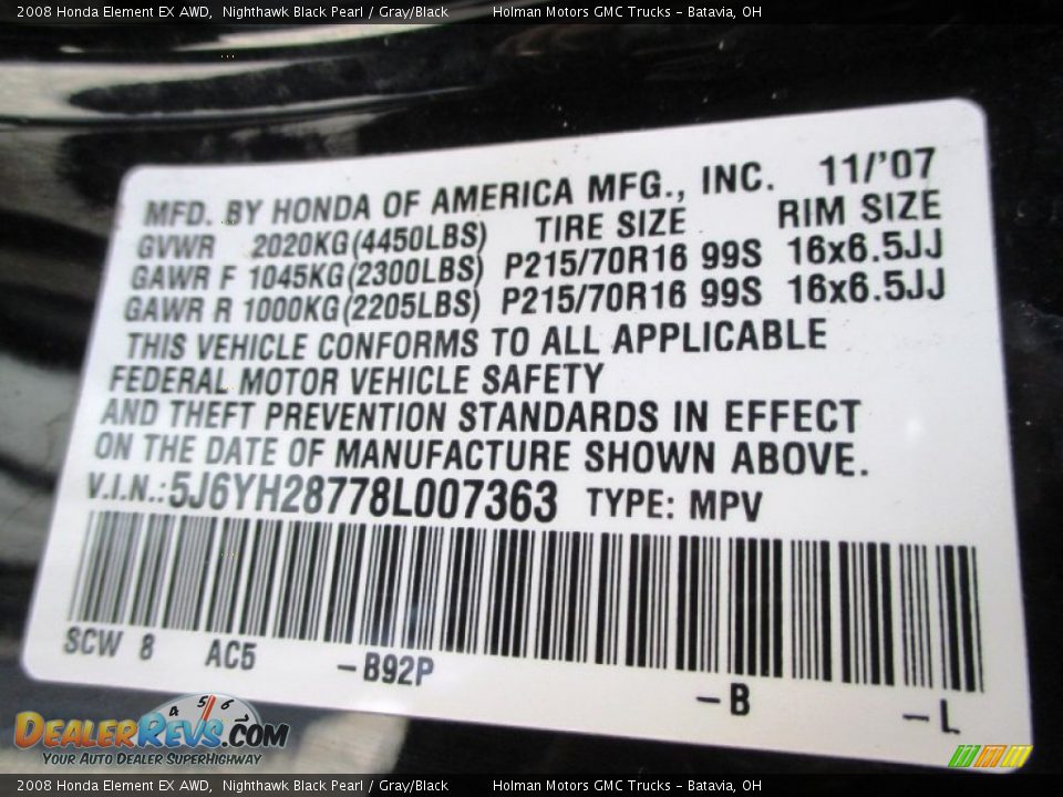 2008 Honda Element EX AWD Nighthawk Black Pearl / Gray/Black Photo #4