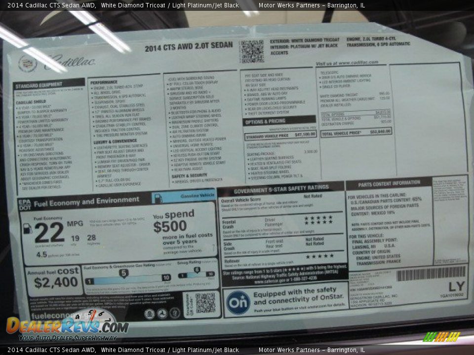 2014 Cadillac CTS Sedan AWD White Diamond Tricoat / Light Platinum/Jet Black Photo #27