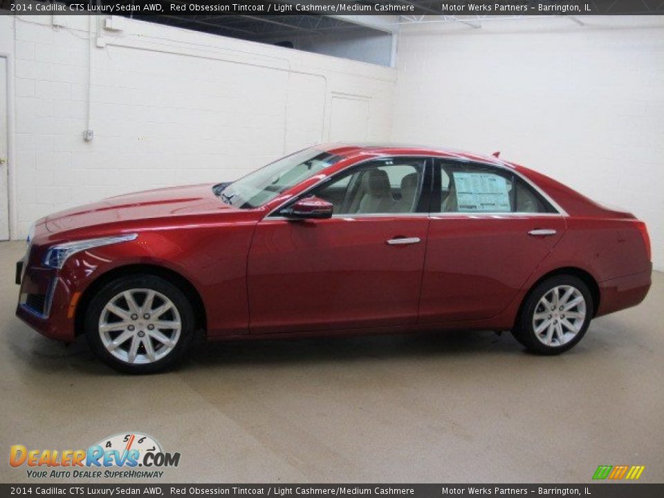 2014 Cadillac CTS Luxury Sedan AWD Red Obsession Tintcoat / Light Cashmere/Medium Cashmere Photo #4