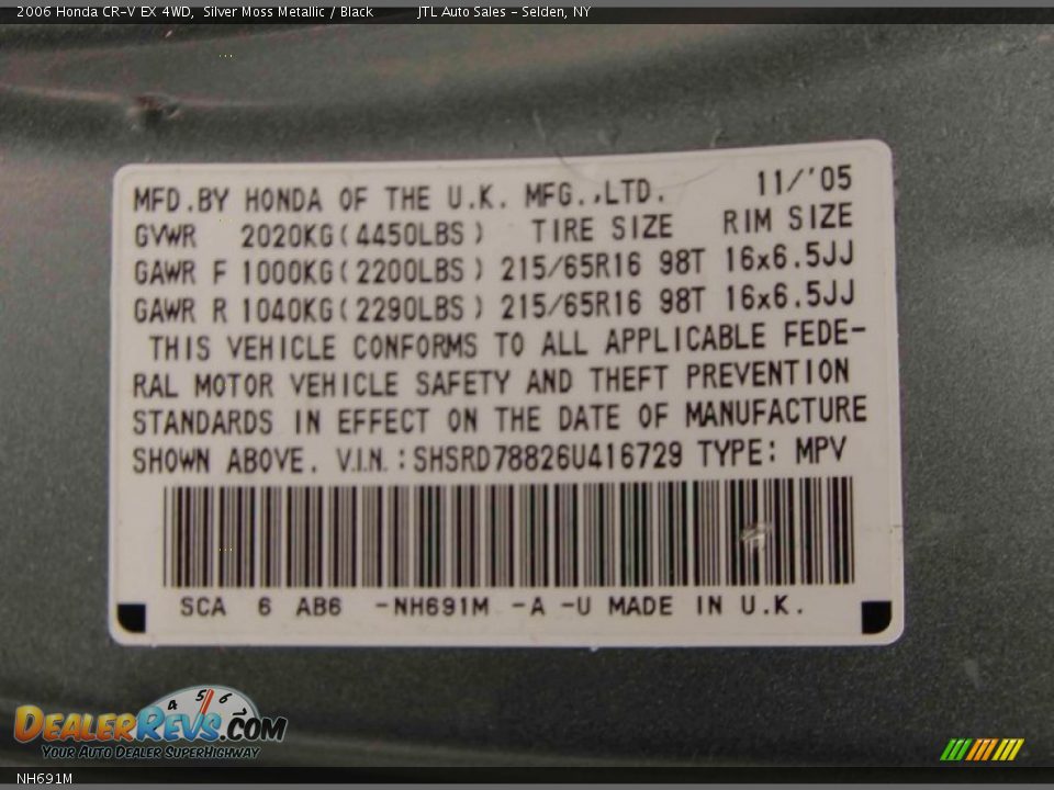 Honda Color Code NH691M Silver Moss Metallic