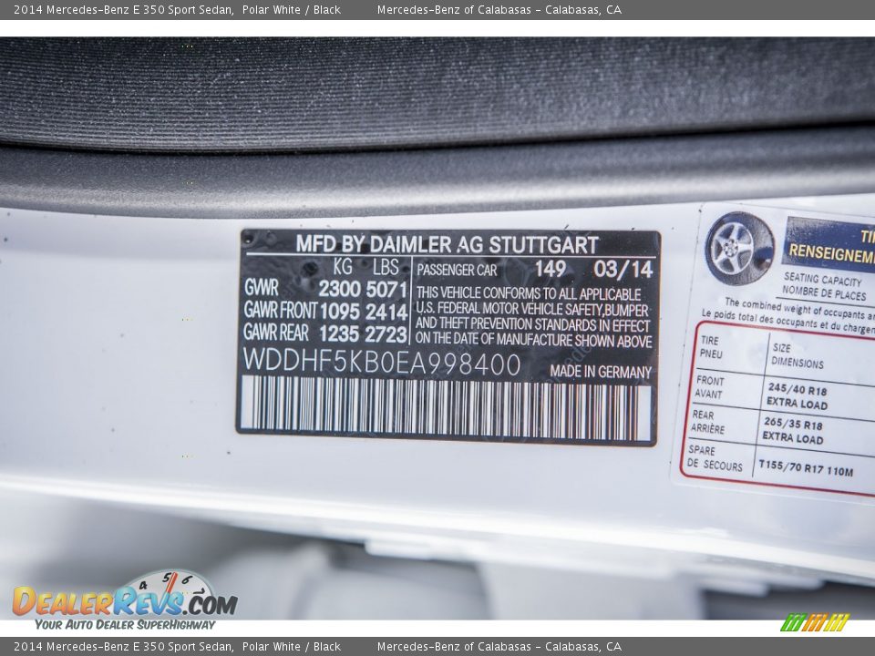 2014 Mercedes-Benz E 350 Sport Sedan Polar White / Black Photo #7