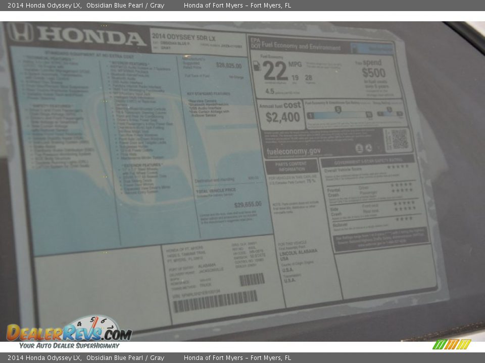 2014 Honda Odyssey LX Obsidian Blue Pearl / Gray Photo #6