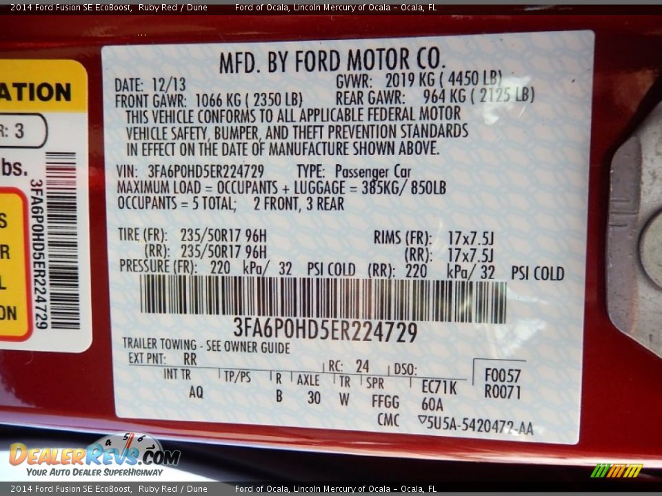 2014 Ford Fusion SE EcoBoost Ruby Red / Dune Photo #12