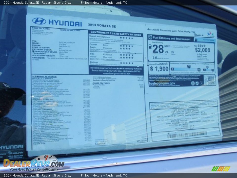 2014 Hyundai Sonata SE Radiant Silver / Gray Photo #35