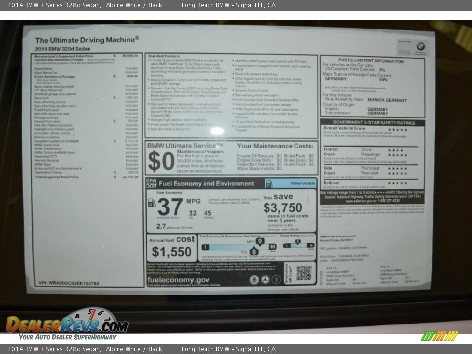 2014 BMW 3 Series 328d Sedan Alpine White / Black Photo #5