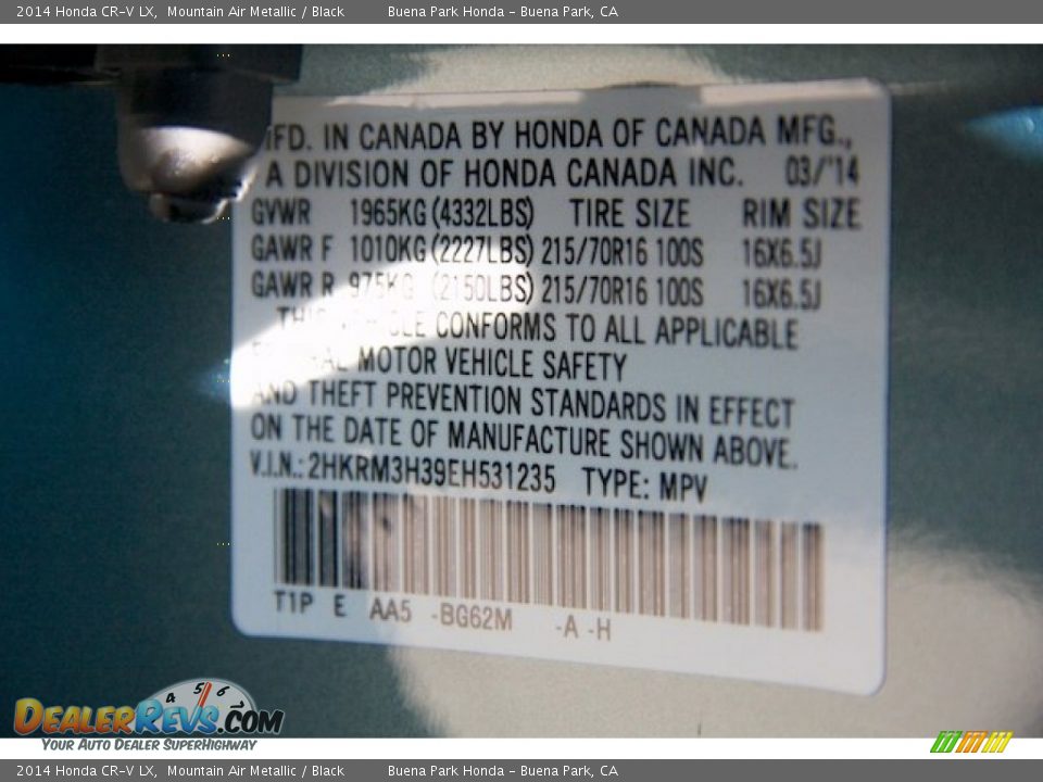 2014 Honda CR-V LX Mountain Air Metallic / Black Photo #21