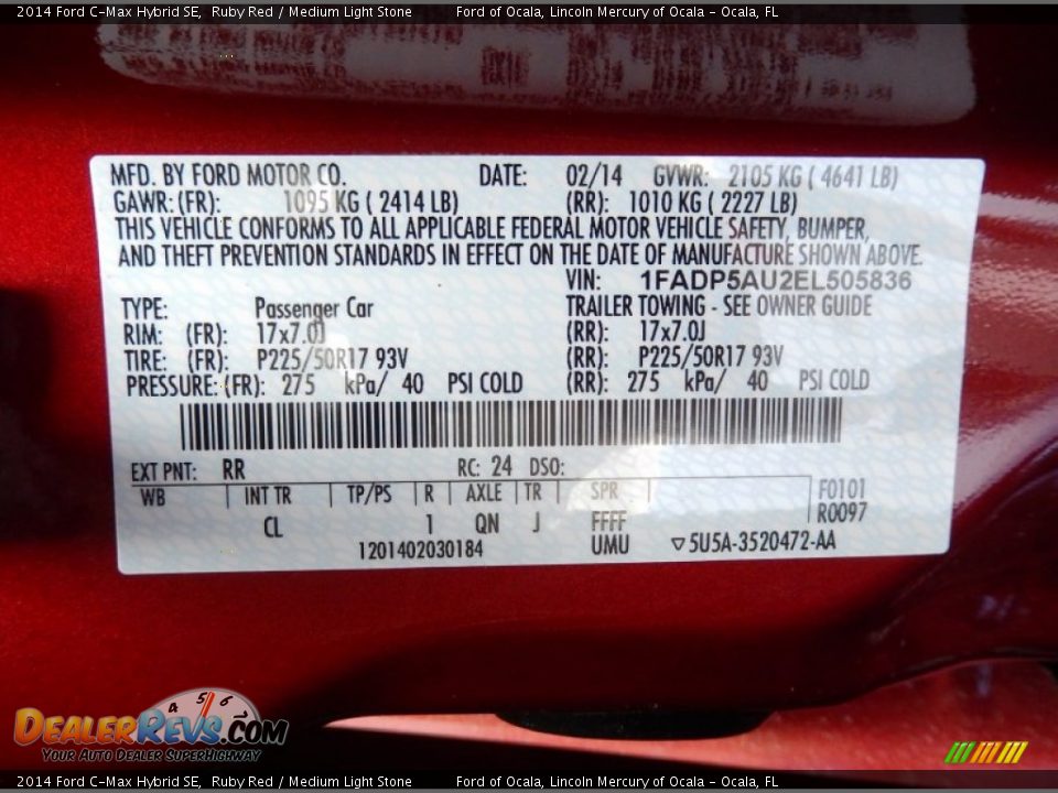 2014 Ford C-Max Hybrid SE Ruby Red / Medium Light Stone Photo #13