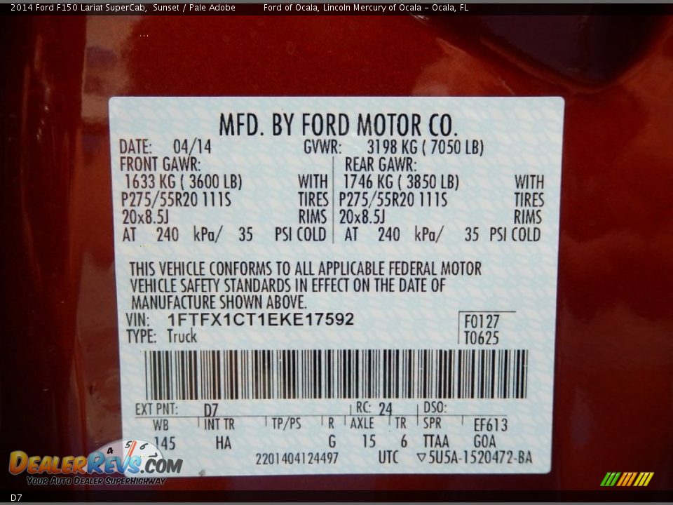 Ford Color Code D7 Sunset