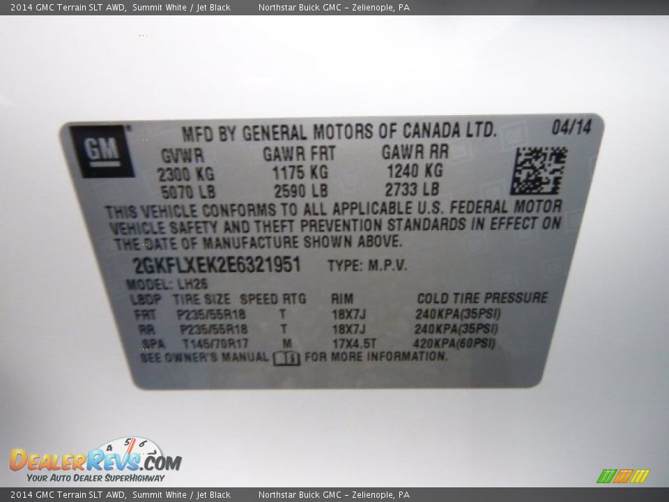2014 GMC Terrain SLT AWD Summit White / Jet Black Photo #20