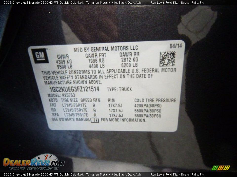 2015 Chevrolet Silverado 2500HD WT Double Cab 4x4 Tungsten Metallic / Jet Black/Dark Ash Photo #20