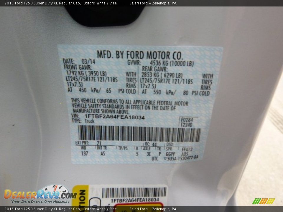 2015 Ford F250 Super Duty XL Regular Cab Oxford White / Steel Photo #20