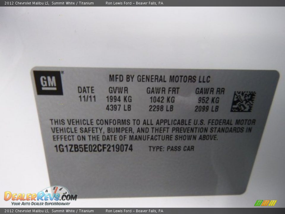2012 Chevrolet Malibu LS Summit White / Titanium Photo #20