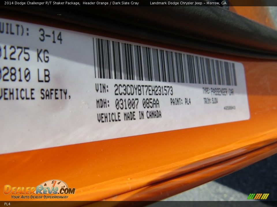 Dodge Color Code PL4 Header Orange