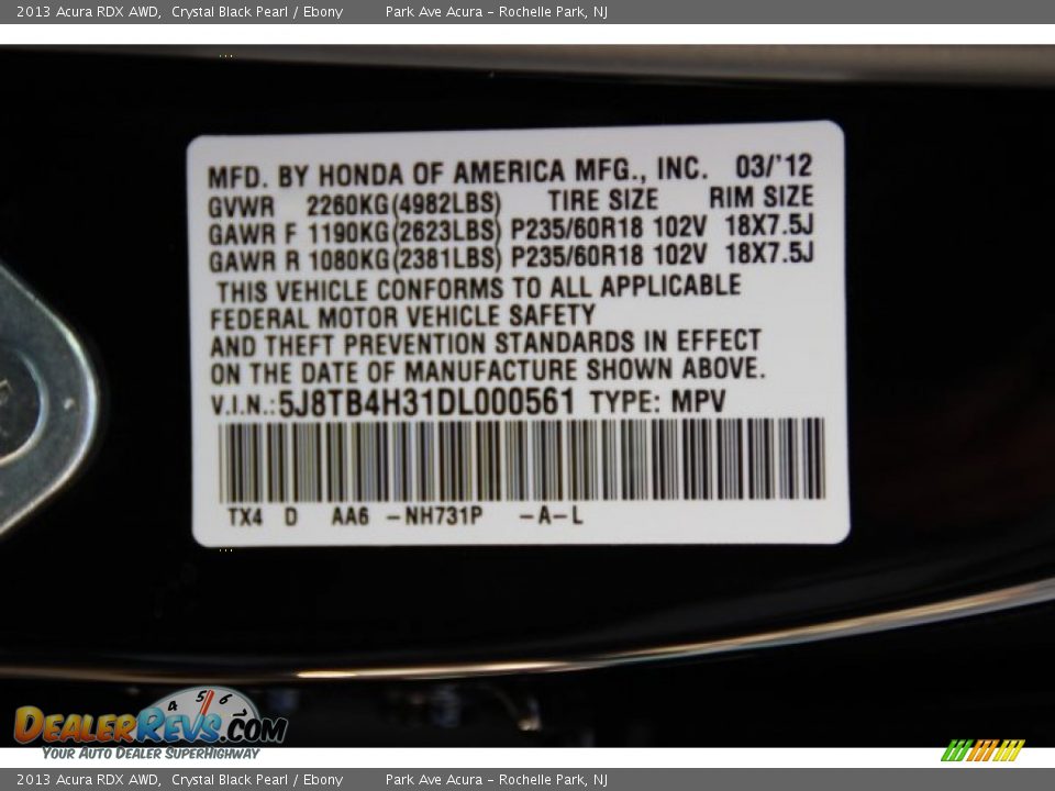 2013 Acura RDX AWD Crystal Black Pearl / Ebony Photo #33