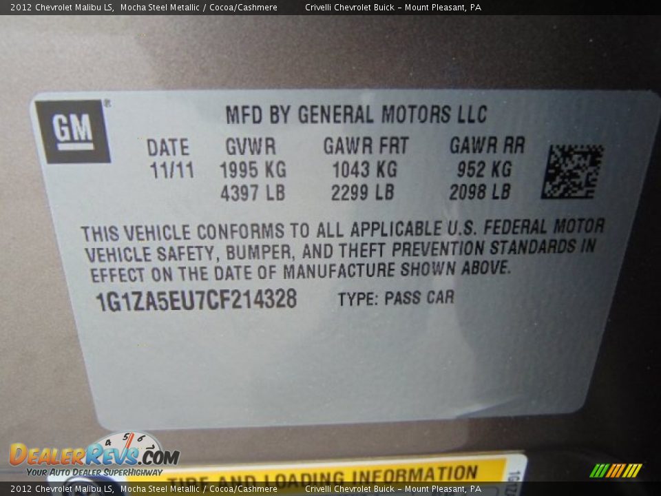 2012 Chevrolet Malibu LS Mocha Steel Metallic / Cocoa/Cashmere Photo #29