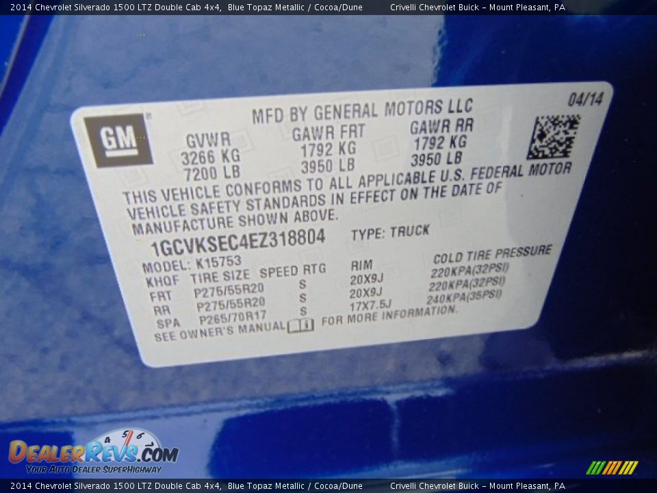 2014 Chevrolet Silverado 1500 LTZ Double Cab 4x4 Blue Topaz Metallic / Cocoa/Dune Photo #25