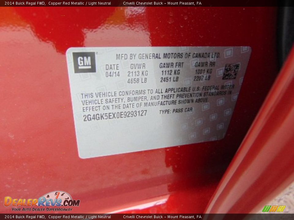 2014 Buick Regal FWD Copper Red Metallic / Light Neutral Photo #20