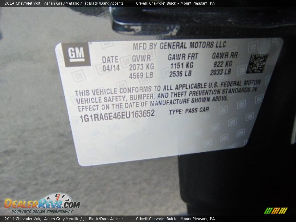 2014 Chevrolet Volt Ashen Grey Metallic / Jet Black/Dark Accents Photo #20