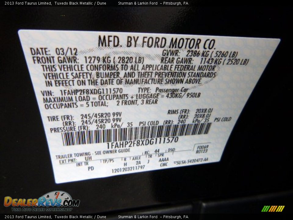 2013 Ford Taurus Limited Tuxedo Black Metallic / Dune Photo #14