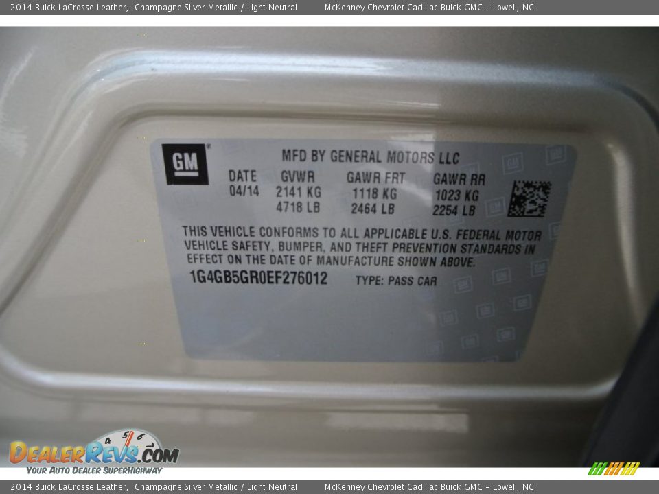 2014 Buick LaCrosse Leather Champagne Silver Metallic / Light Neutral Photo #7