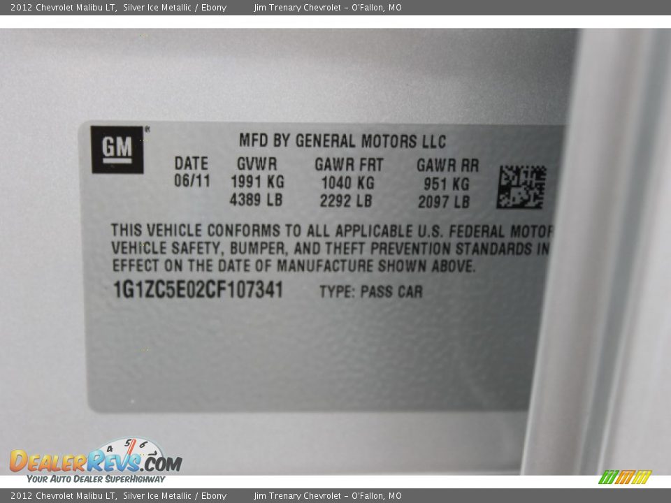 2012 Chevrolet Malibu LT Silver Ice Metallic / Ebony Photo #17