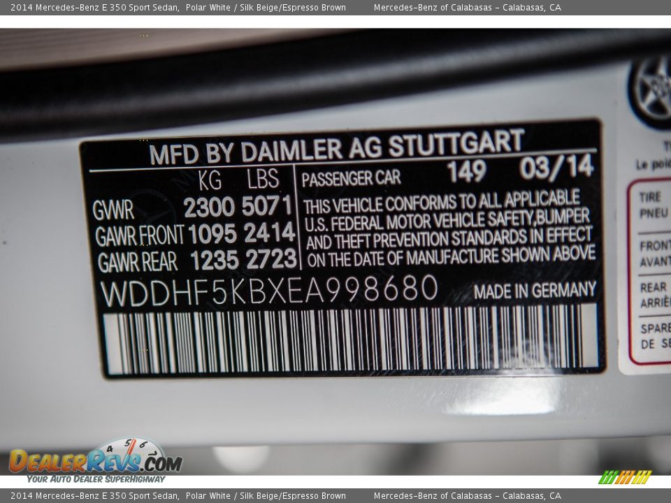 2014 Mercedes-Benz E 350 Sport Sedan Polar White / Silk Beige/Espresso Brown Photo #7