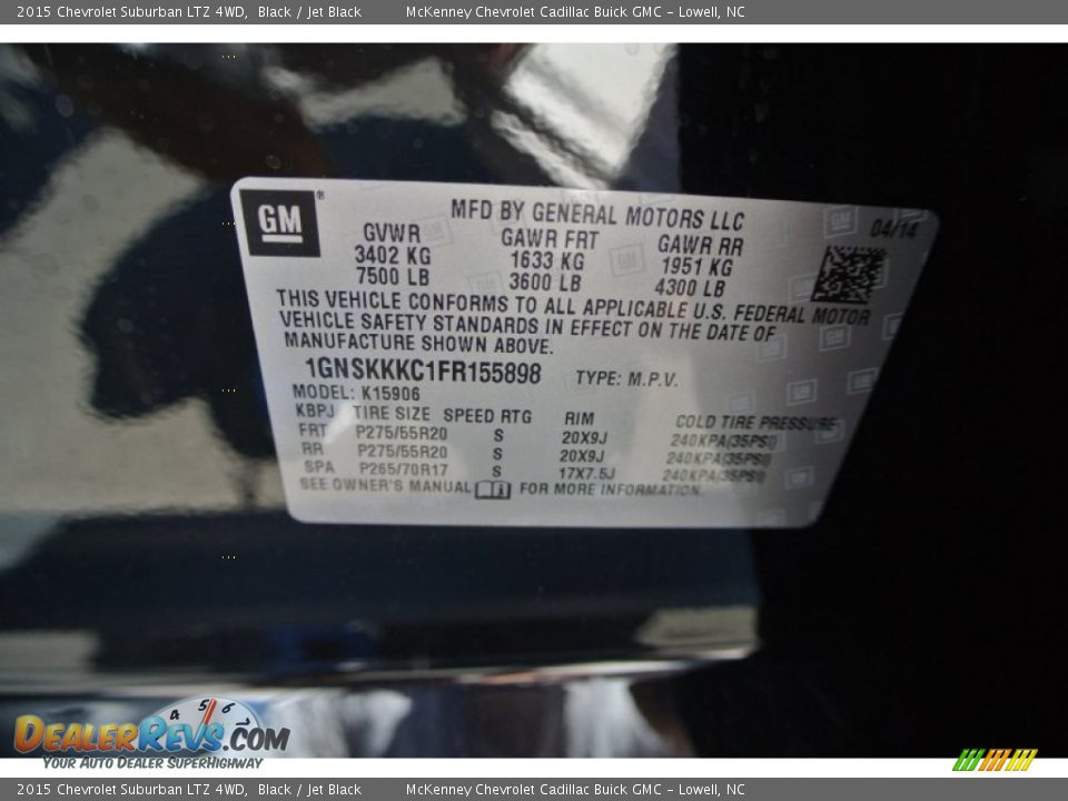 2015 Chevrolet Suburban LTZ 4WD Black / Jet Black Photo #7