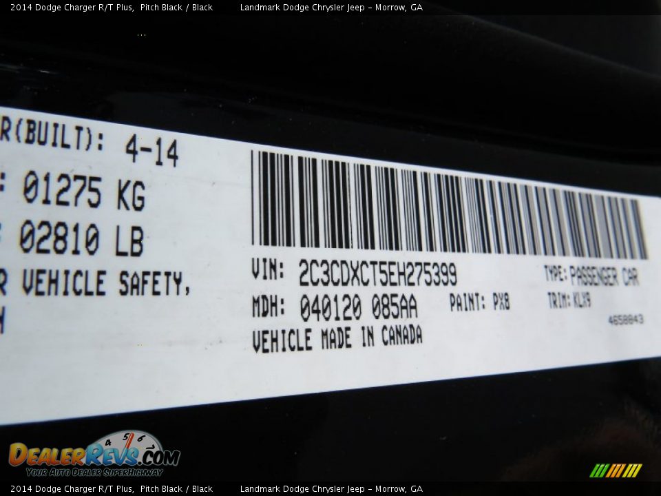 2014 Dodge Charger R/T Plus Pitch Black / Black Photo #12