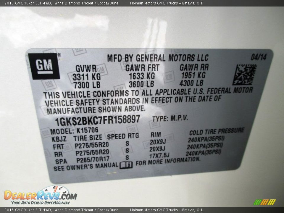 2015 GMC Yukon SLT 4WD White Diamond Tricoat / Cocoa/Dune Photo #4