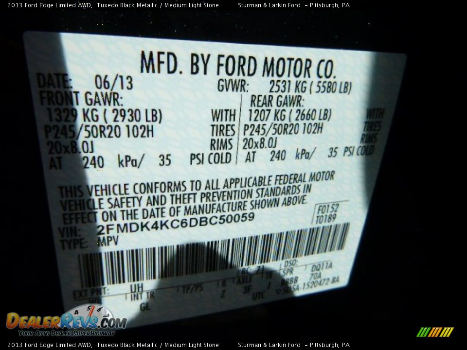 2013 Ford Edge Limited AWD Tuxedo Black Metallic / Medium Light Stone Photo #13