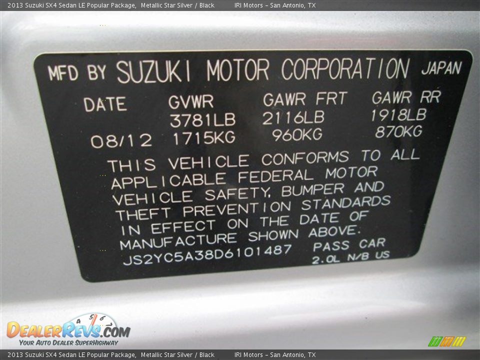 2013 Suzuki SX4 Sedan LE Popular Package Metallic Star Silver / Black Photo #14
