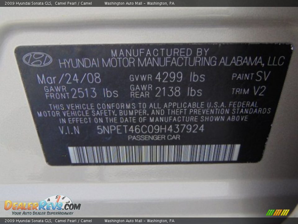 2009 Hyundai Sonata GLS Camel Pearl / Camel Photo #19