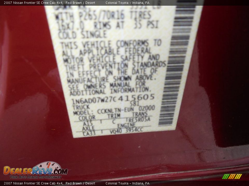 2007 Nissan Frontier SE Crew Cab 4x4 Red Brawn / Desert Photo #19