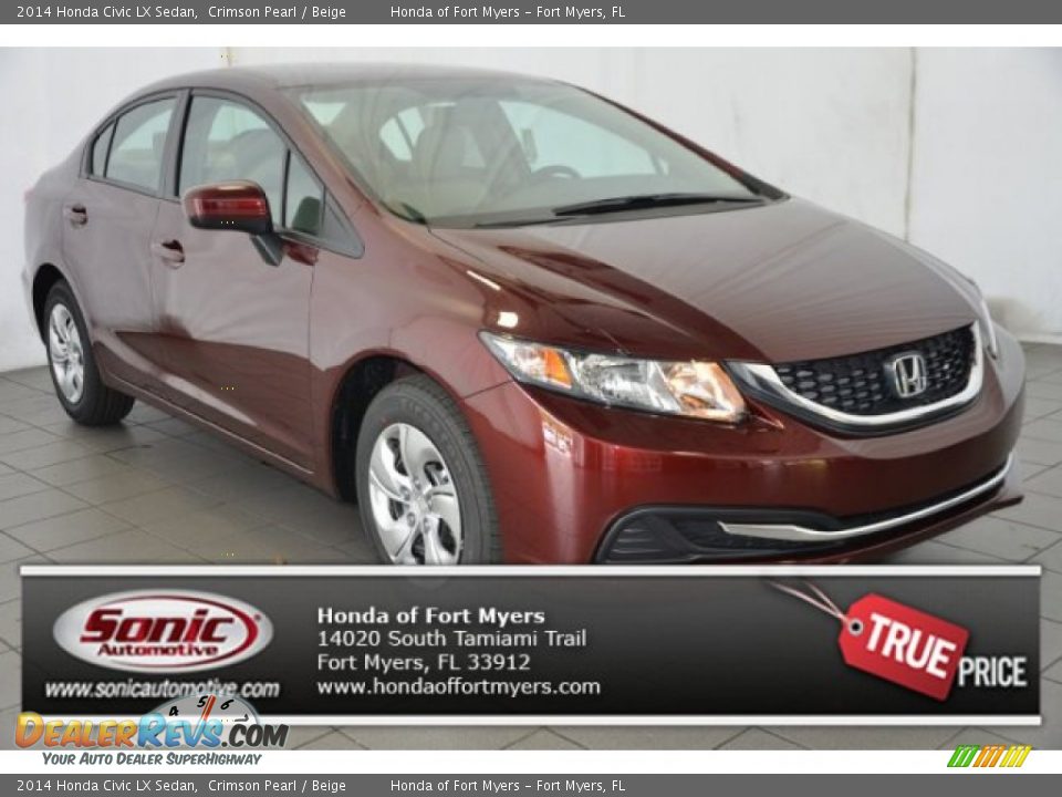 2014 Honda Civic LX Sedan Crimson Pearl / Beige Photo #1