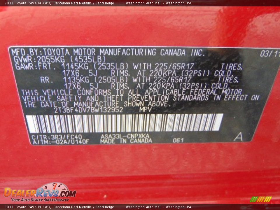 2011 Toyota RAV4 I4 4WD Barcelona Red Metallic / Sand Beige Photo #19