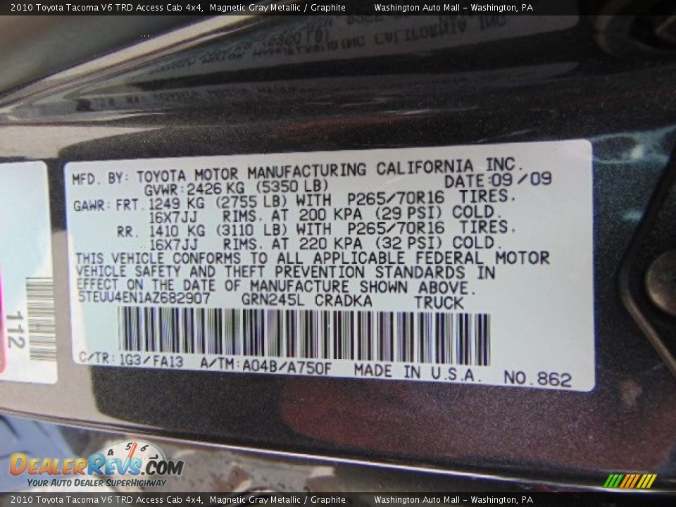 2010 Toyota Tacoma V6 TRD Access Cab 4x4 Magnetic Gray Metallic / Graphite Photo #19