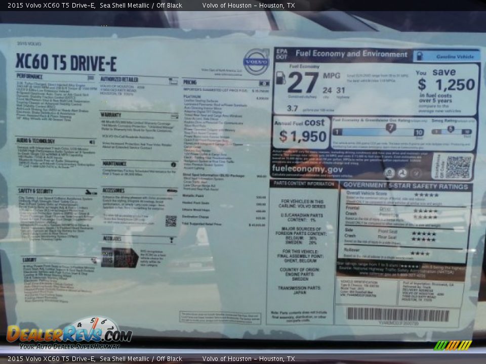 2015 Volvo XC60 T5 Drive-E Sea Shell Metallic / Off Black Photo #30