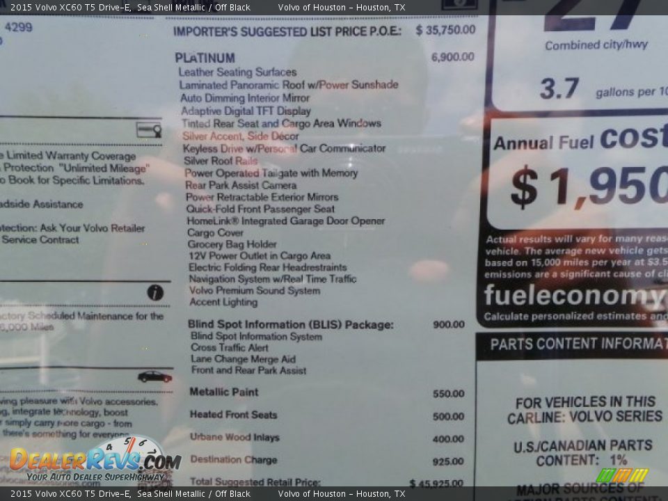 2015 Volvo XC60 T5 Drive-E Sea Shell Metallic / Off Black Photo #31