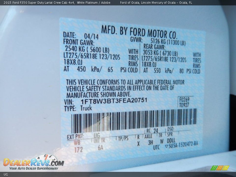 Ford Color Code UG White Platinum