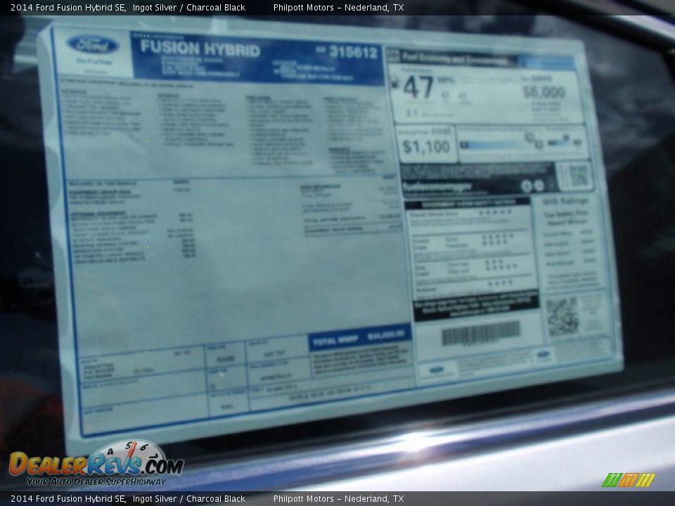 2014 Ford Fusion Hybrid SE Ingot Silver / Charcoal Black Photo #36