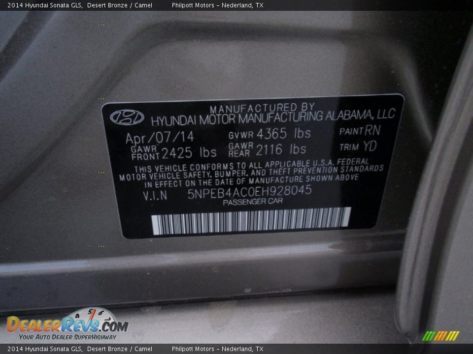 2014 Hyundai Sonata GLS Desert Bronze / Camel Photo #32