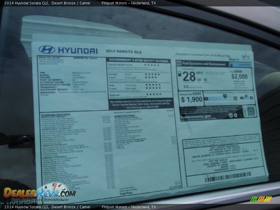 2014 Hyundai Sonata GLS Desert Bronze / Camel Photo #33