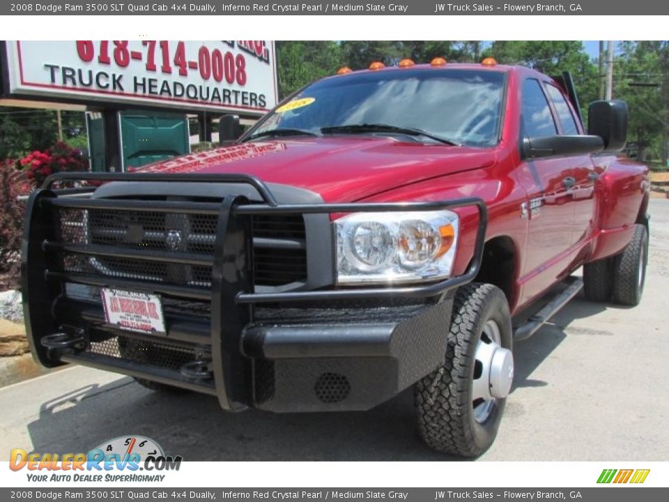 2008 Dodge Ram 3500 SLT Quad Cab 4x4 Dually Inferno Red Crystal Pearl / Medium Slate Gray Photo #1