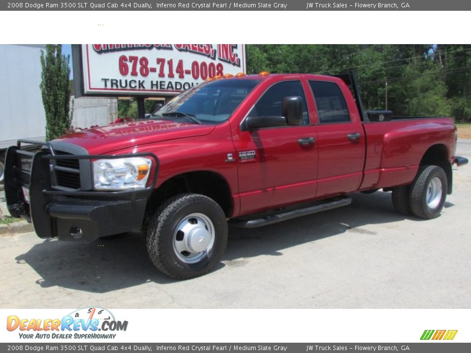 2008 Dodge Ram 3500 SLT Quad Cab 4x4 Dually Inferno Red Crystal Pearl / Medium Slate Gray Photo #2
