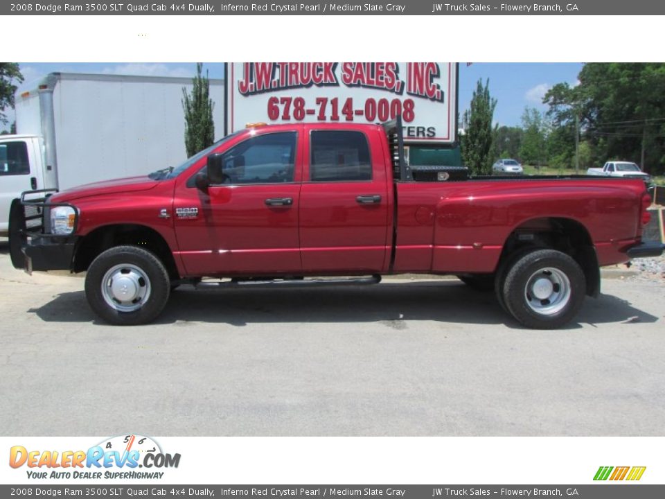 2008 Dodge Ram 3500 SLT Quad Cab 4x4 Dually Inferno Red Crystal Pearl / Medium Slate Gray Photo #3