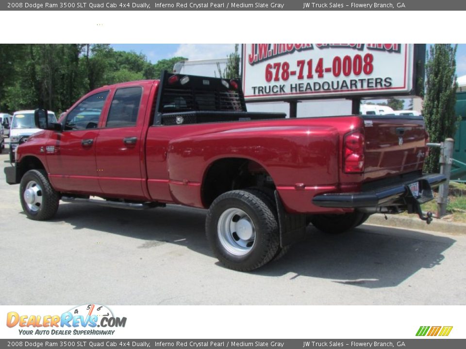 2008 Dodge Ram 3500 SLT Quad Cab 4x4 Dually Inferno Red Crystal Pearl / Medium Slate Gray Photo #4