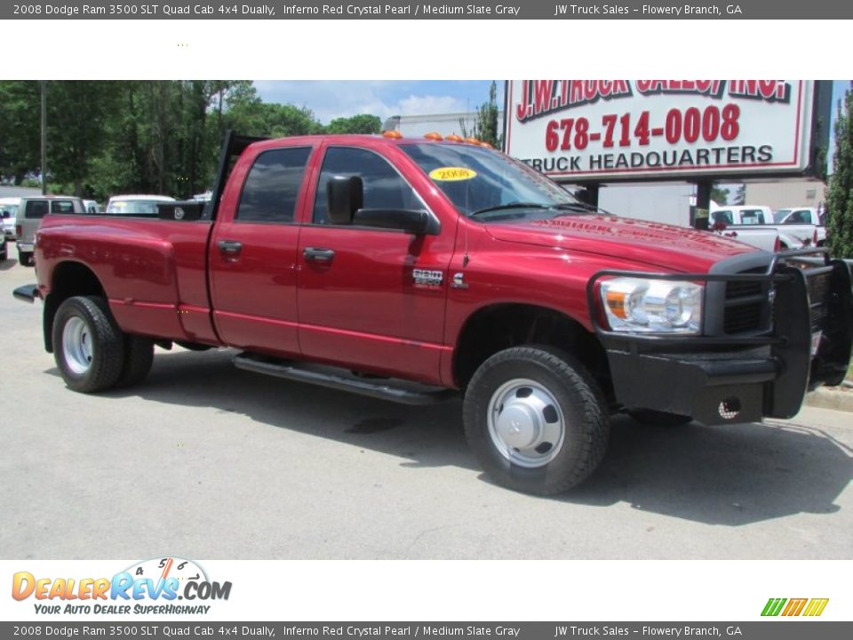 2008 Dodge Ram 3500 SLT Quad Cab 4x4 Dually Inferno Red Crystal Pearl / Medium Slate Gray Photo #9